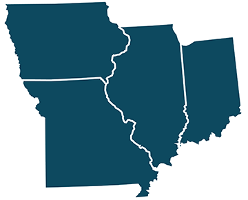 map of Iowa, Missouri, Illinois and Indiana